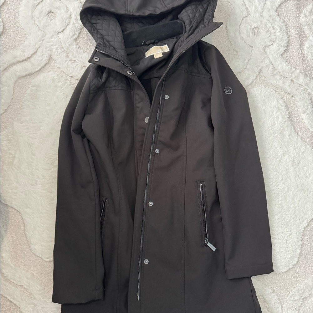 Michael Kors Black Hooded Coat with Quilted Lining